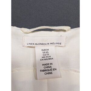 H&M Linen Blend Long Vest Women's XS White Button-Front Sleeveless